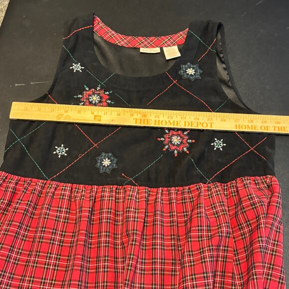 Bobbie Brooks Christmas Maxi Dress Plaid Embroidered Snowflakes Women L Y2K - Picture 4 of 5